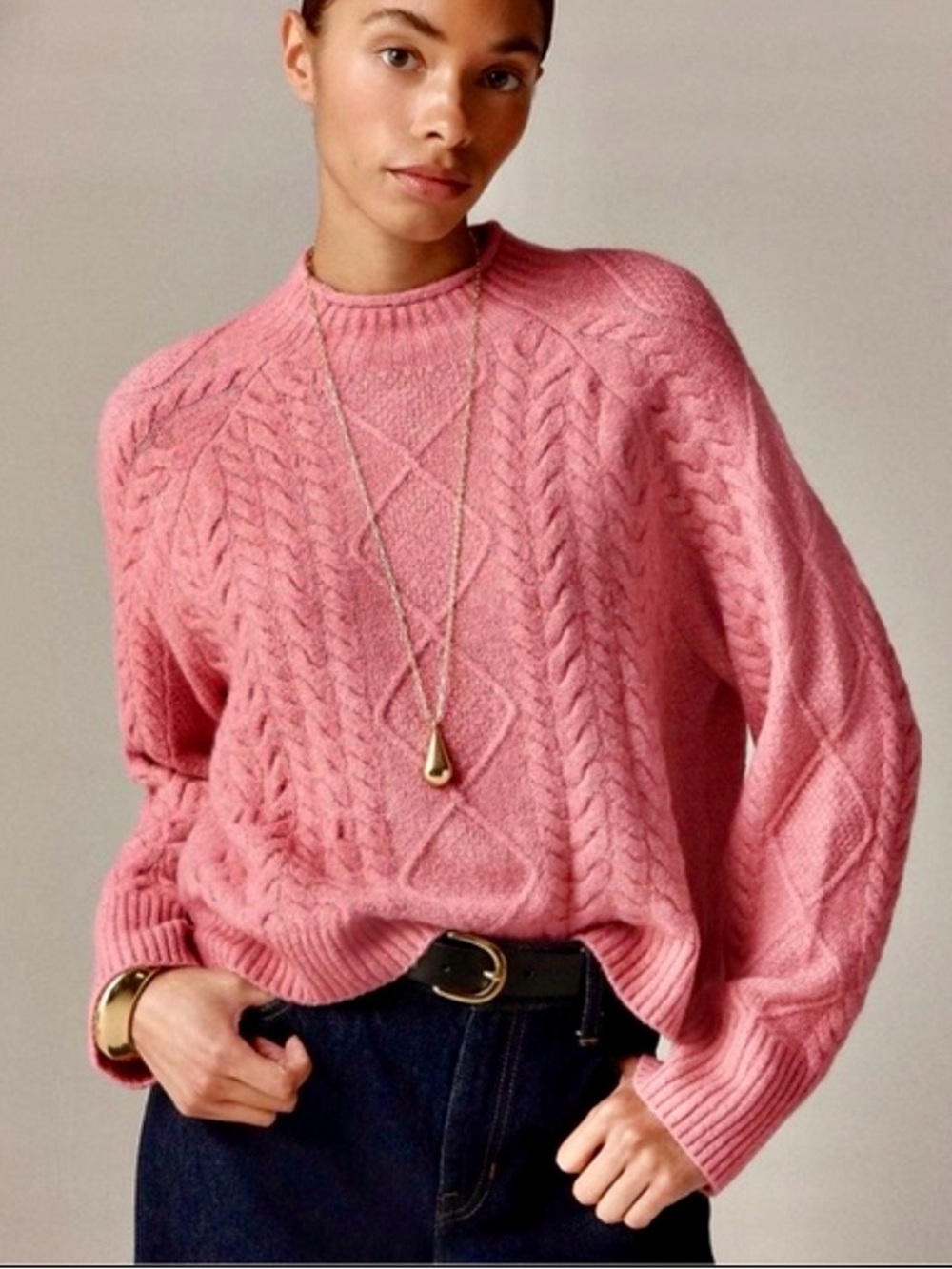 J. Crew Cable Knit Mock Rollneck Sweater Size Small Merino Wool Alpaca Blend